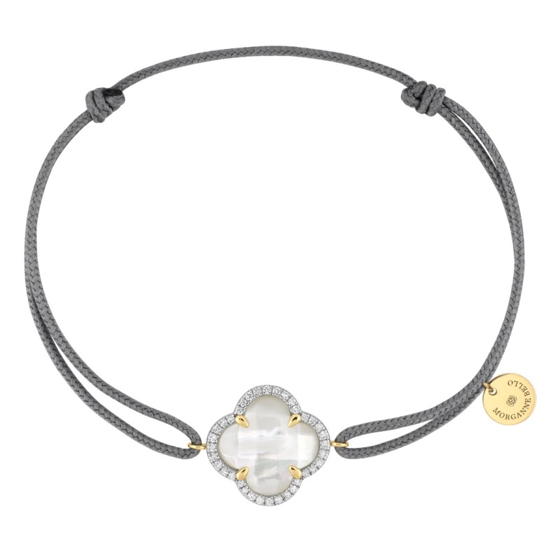 Bracelet Or Diamants & Nacre sur cordon gris - Victoria Diam