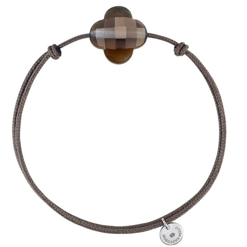 Bracelet Argent Quartz Fumé Trefle