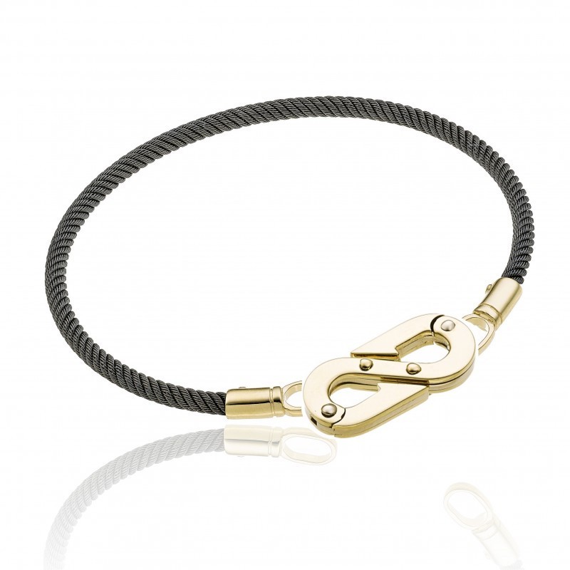 Bracelet Rigide Or & cable noir