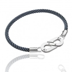 Bracelet Rigide Or blanc & cable bleu