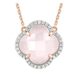 Collier Or et Pierres Diamants + Quartz rose Milky 