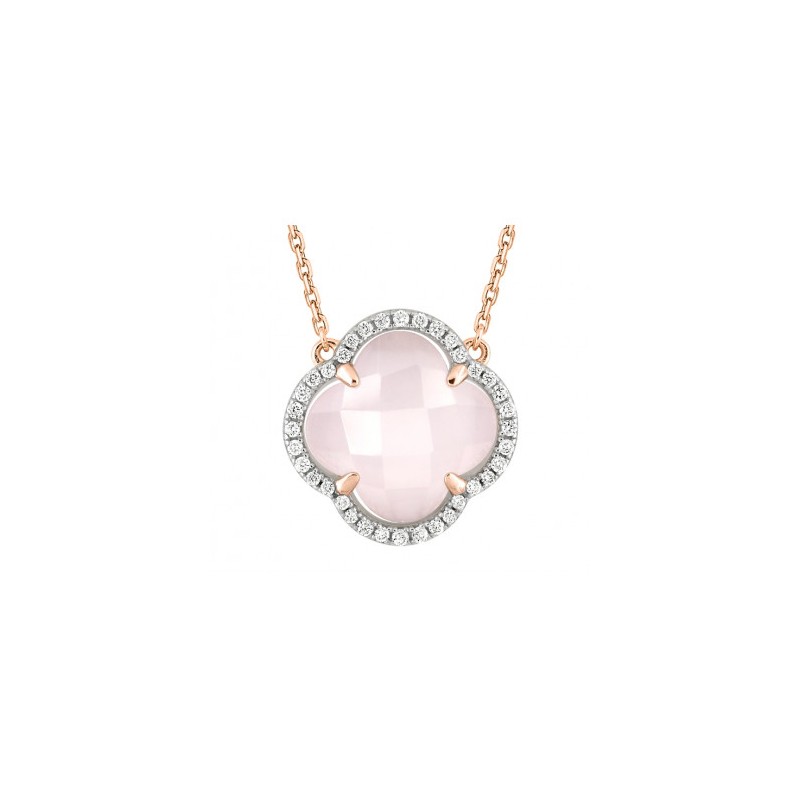 Collier Or et Pierres Diamants + Quartz rose Milky 