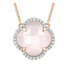 Collier Or et Pierres Diamants + Quartz rose Milky 