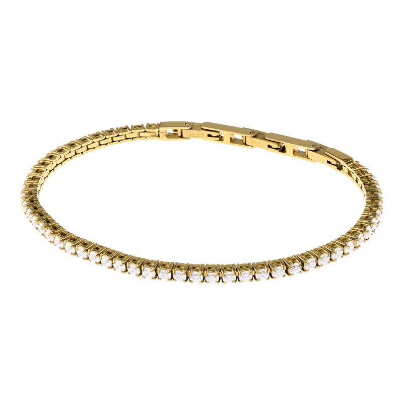 Bracelet Acier plaqué or & Oxydes (16/17,5/19 cm)