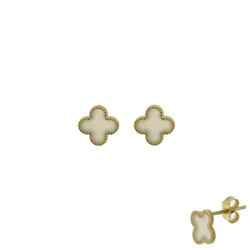 Boucles Or et Pierres Nacre forme Tréfle