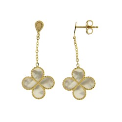 Boucles Or Pendantes et Pierres Nacre forme Tréfle
