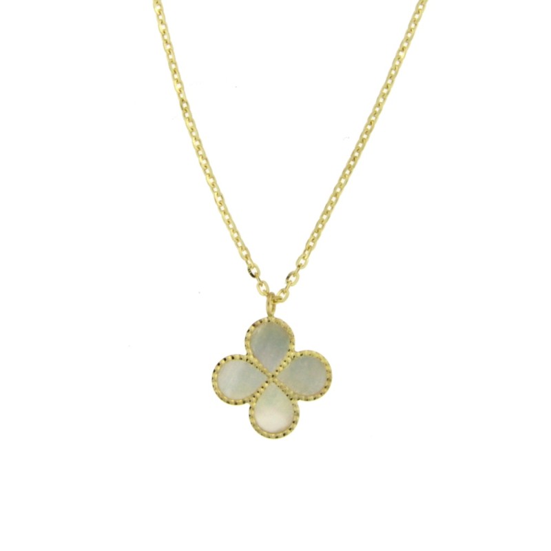 Collier Or et Pierres Nacre - forme Tréfle