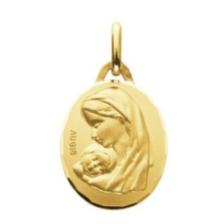 Médaille or Vierge à l'enfant ovale 18mm