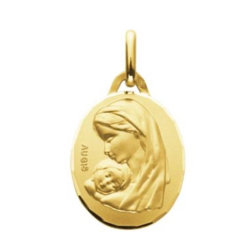 Médaille or Vierge à l'enfant ovale 18mm