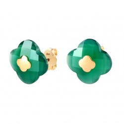 Boucles Or et Pierres Agate verte Trefle