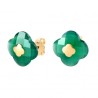 Boucles Or et Pierres Agate verte Trefle