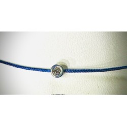 Bracelet Or et Pierres Diamant 0,05 ct sur cordon bleu ciel