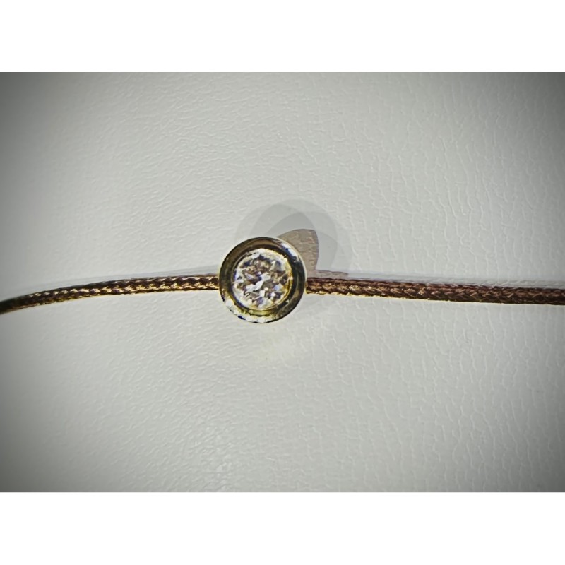 Bracelet Or et Pierres Diamant 0,10 ct sur cordon marron