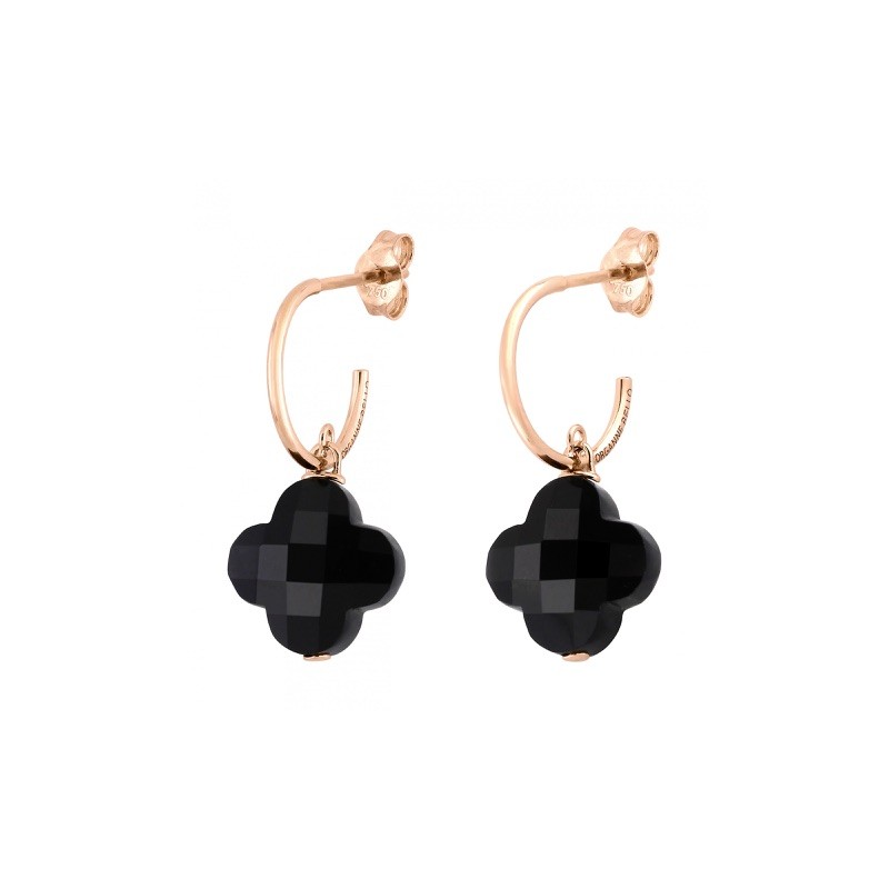 Boucles Or et Pierres Onyx Petit Tréfle