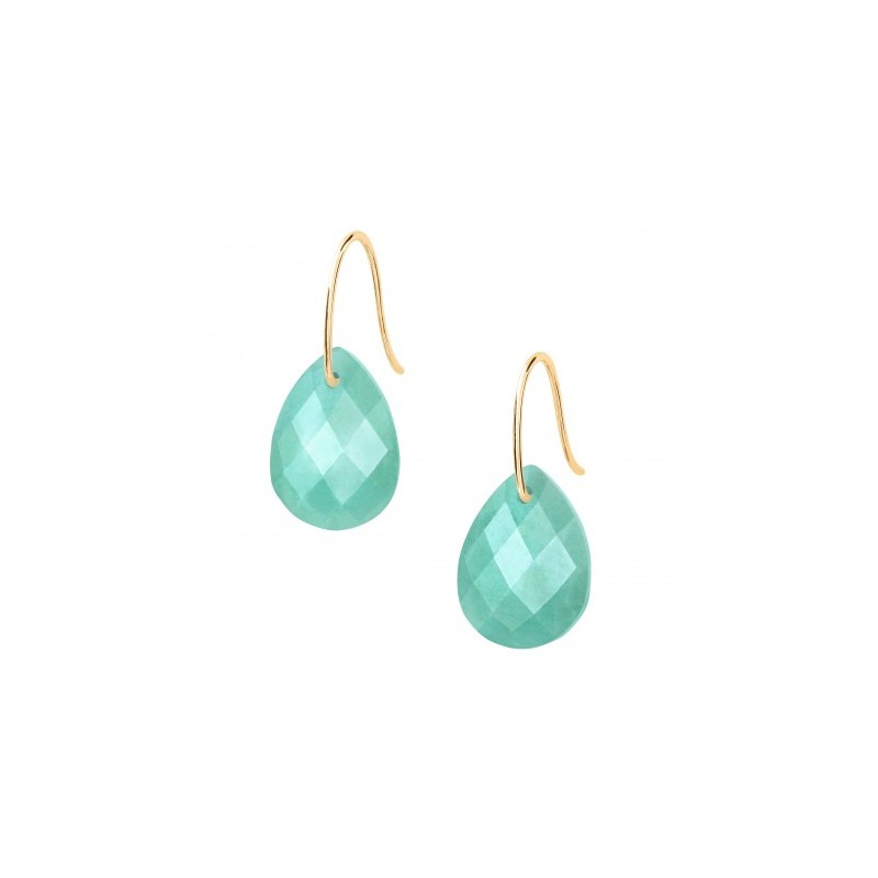 Boucles Or Pendantes et Pierres Amazonite Poire