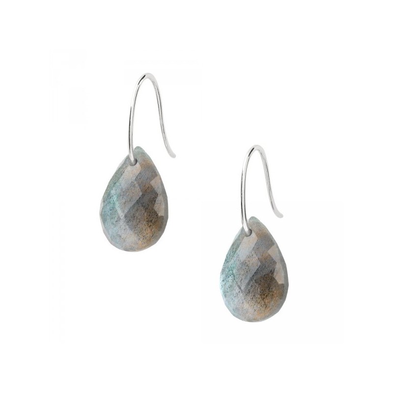 Boucles Or Pendantes et Pierres Labradorite Poire