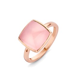 Bague Or et Pierres Fines Quartz rose sur Nacre  - Pantelleria