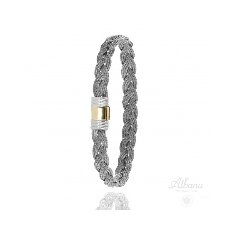 Bracelet Acier Tresse Cable 6 mm & Or sur fermoir