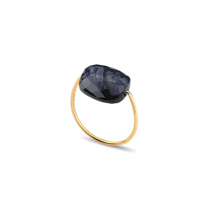 Bague Or et Pierres Fines Pietersite bleue coussin