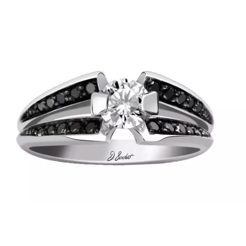 Bague Or et Diamant blanc 0,30 certifié GIA n° 6157187584 +20 dts noirs