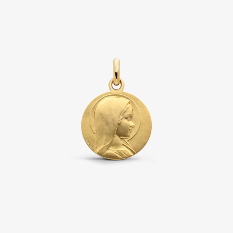 Médaille or Vierge Jeune 18 mm sablée