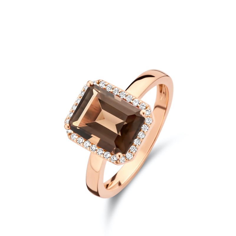 Bague Or et Pierres Fines Quartz fumé et Diamants - ETNA