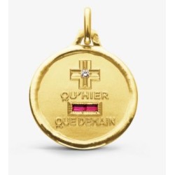 Médaille Or d'Amour - Diamant & Rubis synthétiques- 18mm