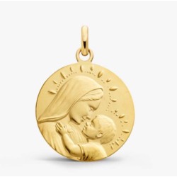 Médaille or Vierge à l'enfant perlée 18MM