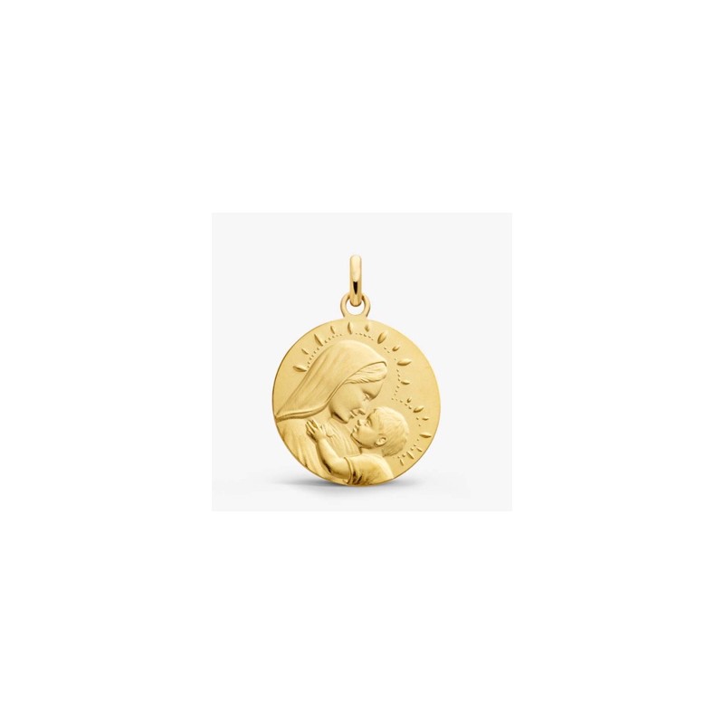 Médaille or Vierge à l'enfant perlée 18MM