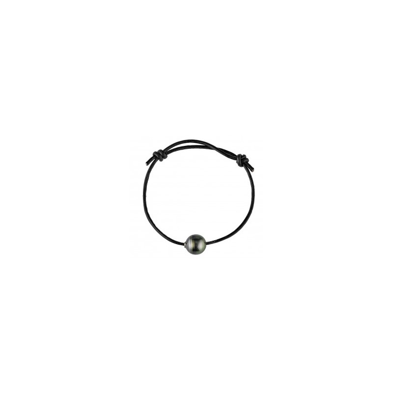Bracelet argent & Perle de culture de Tahiti sur cuir