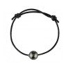 Bracelet argent & Perle de culture de Tahiti sur cuir