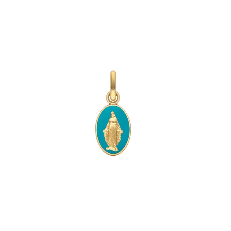 Médaille or Vierge Miraculeuse laque aqua 10 mm laque Aqua