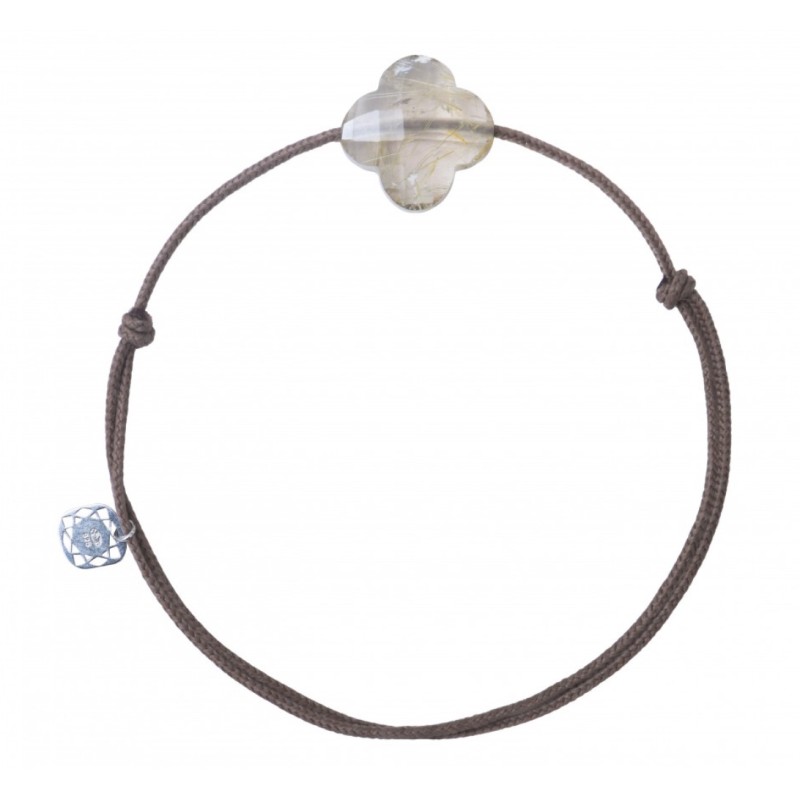 Bracelet Argent Quartz Rutile doré. Trefle