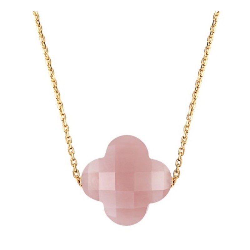 Collier Or et Pierres Quartz Guava Trefle