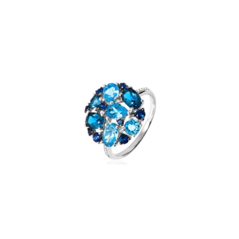 Bague Or et Pierres Fines Topazes Bleues + Blue London + Saphirs + Diamants