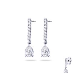 Boucles Or Pendantes et Pierres Diamants Brillant et taille poire de 0,15 ct