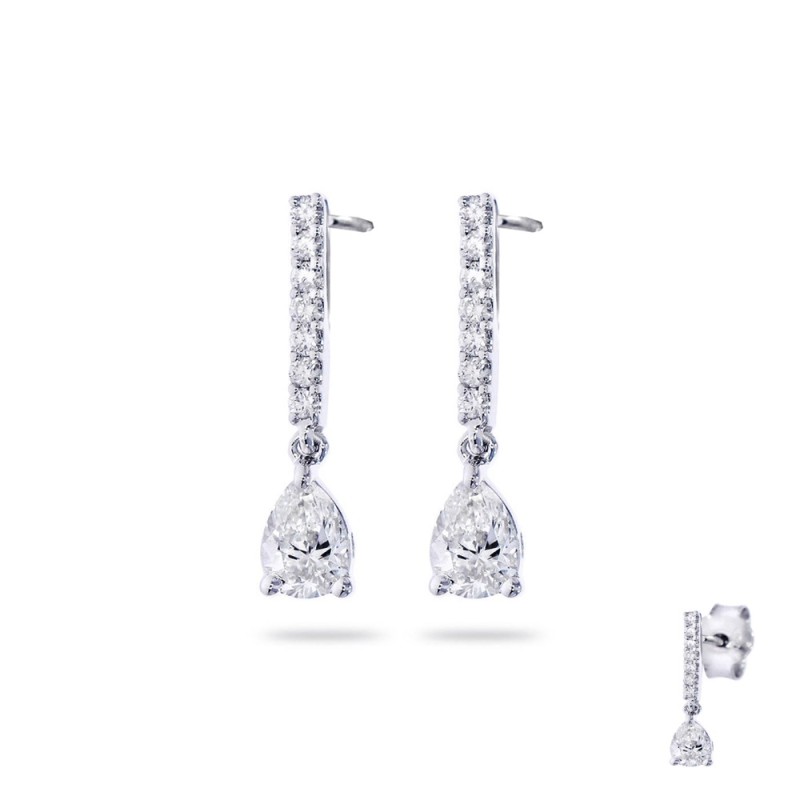 Boucles Or Pendantes et Pierres Diamants Brillant et taille poire de 0,15 ct