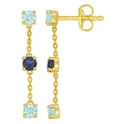 Boucles Or Pendantes et Pierres Iolites et Topazes bleues traitées