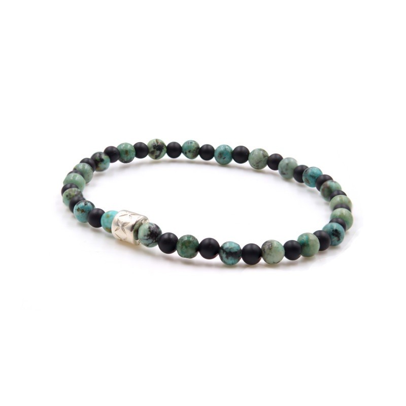 Bracelet Argent Onyx + Turquoise d'afrique 4 mm