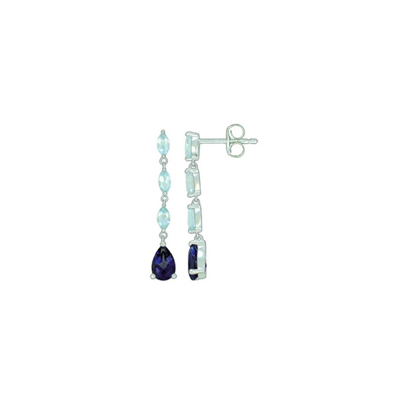 Boucles Or Pendantes et Pierres 2 Iolites & 6 Topazes bleues