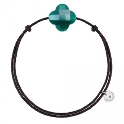 Bracelet Argent Agate verte Trefle