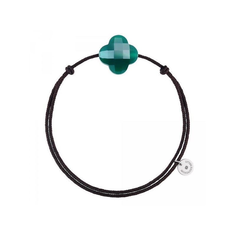 Bracelet Argent Agate verte Trefle