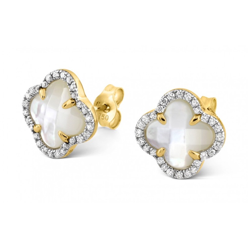 Boucles Or et Pierres Diamants et Nacre- Victoria