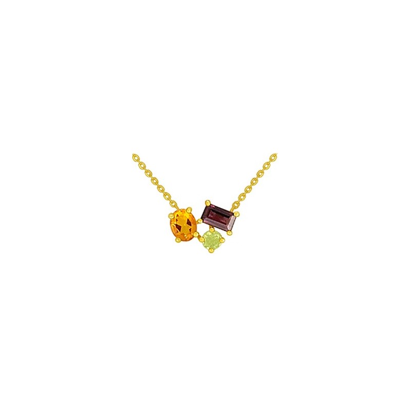 Collier Or et Pierres Citrine 0,35 ct - Péridot 0,12 ct et Rhodolite 0,40 ct