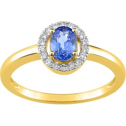 Bague Or et Saphir Ceylan ovale 6x4 & Diamants