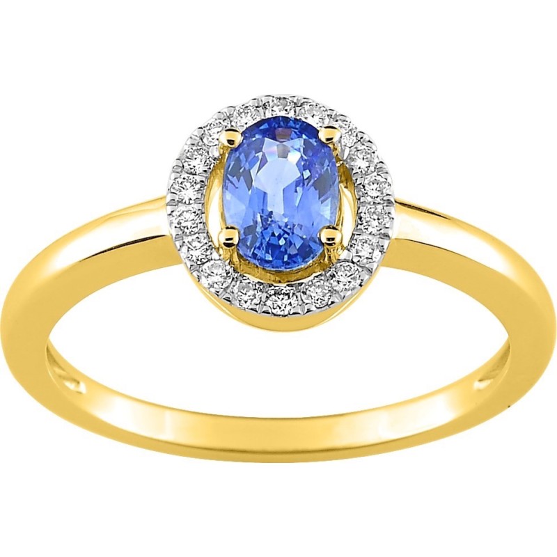 Bague Or et Saphir Ceylan ovale 6x4 & Diamants