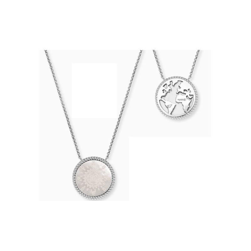 Collier Argent Rose des Vents sur nacre